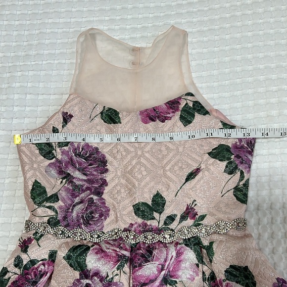 Rare Editions Pink/Purple Floral Metallic Box Pleat Dress - Picture 6 of 12